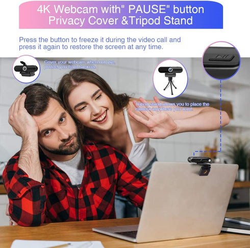 HZQDLN 4K 8MP Webcam with Microphone, Laptop PC Desktop Computer Web Camera, USB Webcams for Video Calling Recording