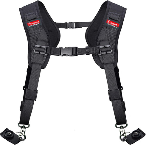 ztowoto Double Shoulder Camera Strap Harness, Quick Release Adjustable Dual Camera Tether Strap for DSLR SLR