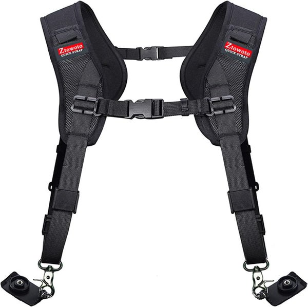 ztowoto Double Shoulder Camera Strap Harness, Quick Release Adjustable Dual Camera Tether Strap for DSLR SLR