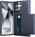 ZUSLAB Card Holder Slot Case for Samsung Galaxy S24 Ultra, Shockproof Rubber & PC Bumper Dual Cover - Dark Blue