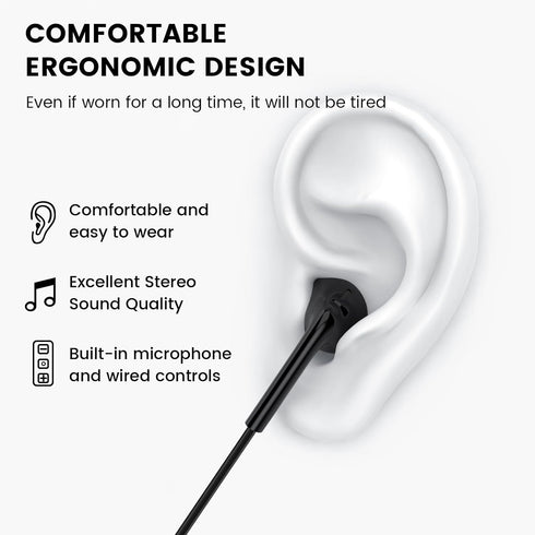 MOSWAG in Ear Wired Headphones, Wired Earbuds with Microphone, 3.5mm Jack Suitable for Smartphones, Computers, Laptops