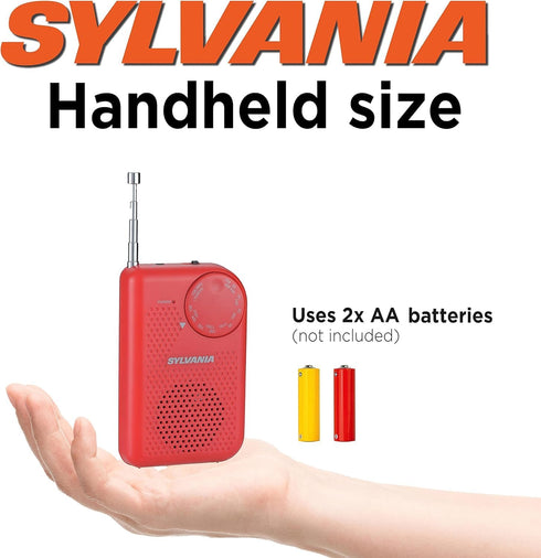 Portable AM/FM Pocket Radio with Built-In Speaker, Red