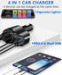 4 in 1 USB C Car Charger, 168W Multi USB Cigarette Lighter Adapter with 3 USB Ports, 12V/24V Dual USB Type C PD Fast