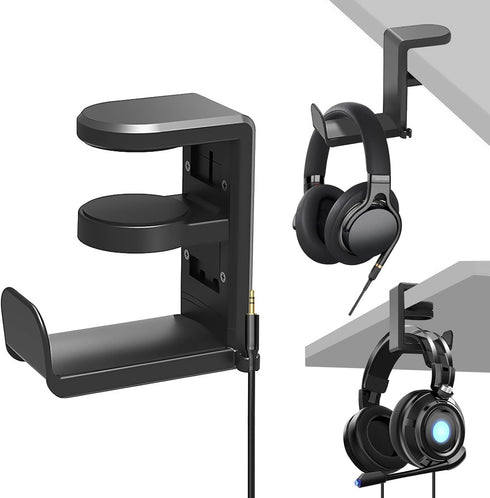 Headphone Holder Under Desk, Gaming Headset Hook with 360-Degree Adjustable Rotating Arm Clamp (Black)