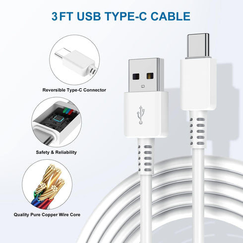 Fast Charging Type C Charger, 2 Pack USB C Wall Block & 3ft Cable for Samsung Galaxy S8/S9/S10, Note 8/9/10, Pixel 3.