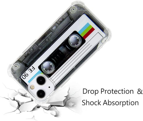 Case for iPhone 13, Matte Finish Heavy Duty Soft Back Cover with Reinforced Corners, Retro Cassette Tape Design