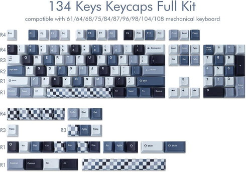 Hyekit PBT Keycaps, 134 Keys Mosaic Cherry Profile Dye-Sublimation Custom Keycaps with 6.25U 7U Spacebar for Mechanical
