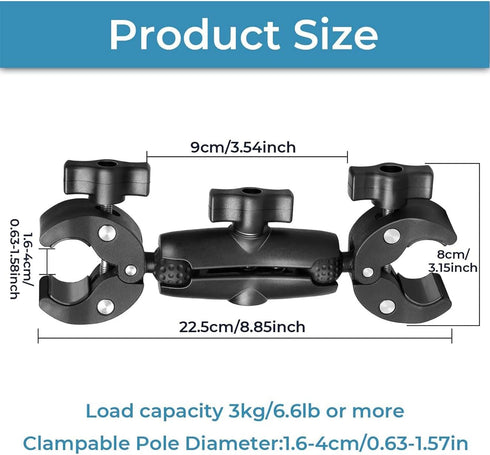 Sequpr Super Clamp Double Camera Clamp, Non-Slip Head Mount for Photography Light Stand, Umbrella, Selfie Stick