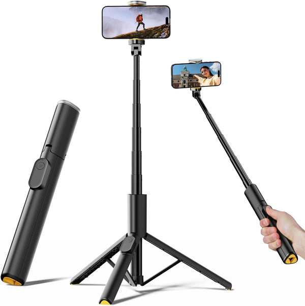 TODI 58" Selfie Stick Tripod Portable & Extendable Phone Tripod, All-in-One Stand for