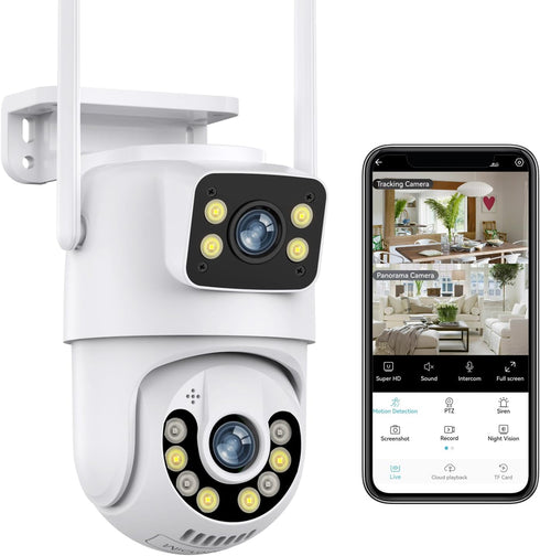 Dosilkc 1080P PTZ Outdoor Security Camera, Dual Lens Linkage Wireless WiFi Cameras for