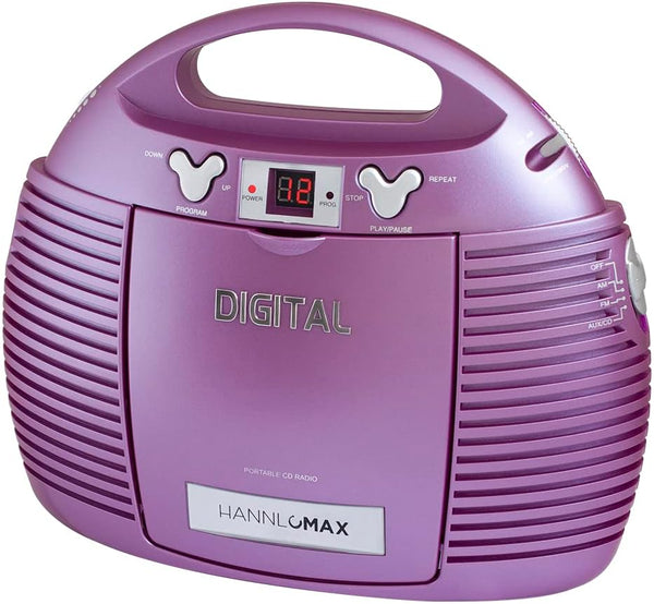 HANNLOMAX HX-327CD Portable CD Player with AM/FM Radio, Aux-in, AC/DC Dual Power Source (Purple)