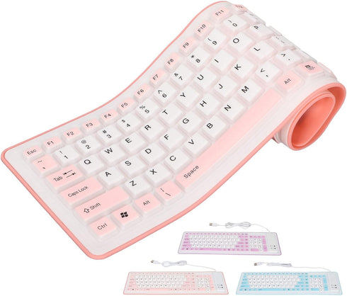 103 Keys Foldable Silicone Keyboard, Wired USB Silent Waterproof Rollup Keyboard for PC Laptops