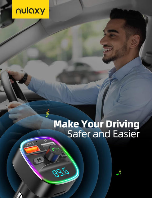 Nulaxy Bluetooth FM Transmitter for Car, Dual USB Charging Adapter with Hands-Free Calling and 7 Colors LED