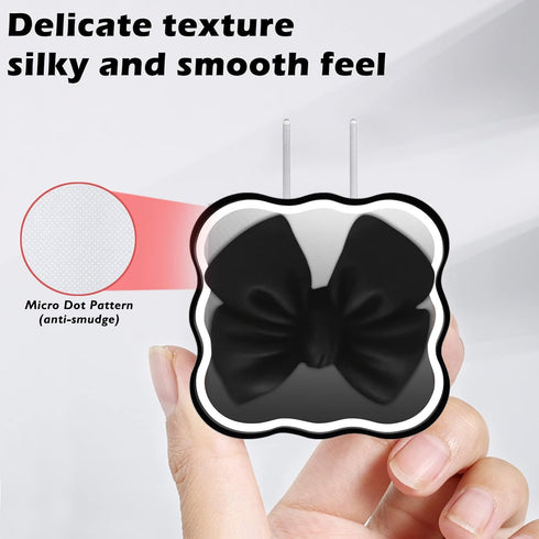 Kawaii Phone Cable Protector for iPhone 18W/20W USB-C Charger, Clear Soft Protective Case Data Line Cover, Black