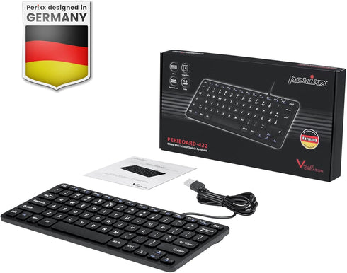 Perixx PERIBOARD-432 Wired Mini USB Keyboard - X Type Scissor Keys with Big Print Keys - US English, Black