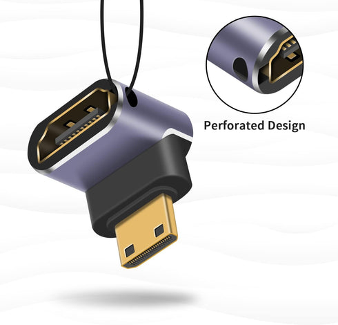 Poyiccot Mini HDMI to HDMI Adapter 8K, Up and Down Angled Mini HDMI Male to HDMI Female Adapter 8K 4K HDR 3D 48Gbps,