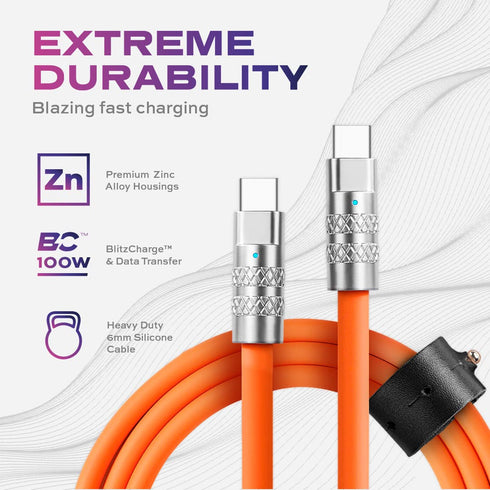 Statik TSumoCharge USB Type C to USB Type C Cable 6ft, 100W Fast Charging, Liquid Silicone Cable, Data Transfer Support