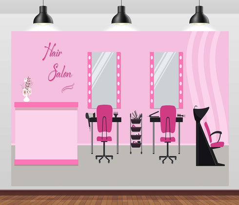 BELECO 5x4ft Fabric Hair Salon Interior Backdrop Pink Barber Shop Haircut Chair Mirror Background Hairstylist Theme