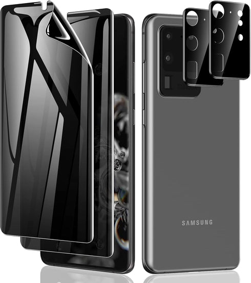 LYWHL 2+2 Pack Privacy Screen Protector for Samsung Galaxy S20 Ultra, Anti-Spy Black Film + Camera Lens