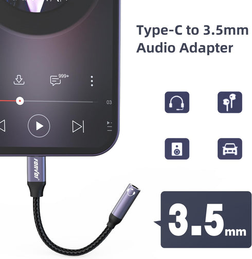 2Park USB Type C to 3.5mm Headphone Jack Adapter, USB C to Audio AUX Cable Dongle for iPhone 15 Series, Pixel, Samsung