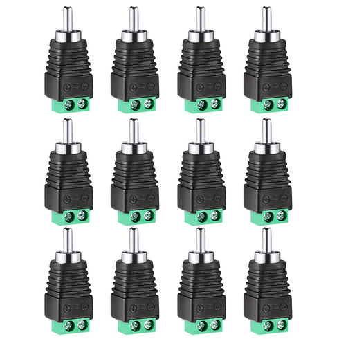 RCA Plugs for Speaker Wire, Phono RCA Male Plug Solderless Converter, 12 Pack