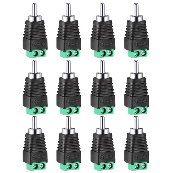 RCA Plugs for Speaker Wire, Phono RCA Male Plug Solderless Converter, 12 Pack