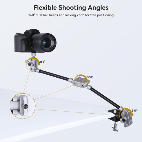 UTEBIT 22" 1/4" Magic Arm w Clamp Mount, Desk Camera Mount Articulating Friction Boom w Arm Thread Adapter, Overhead