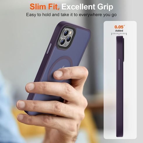 SUPFINE Magnetic iPhone 12 Pro Max Case, Matte Purple, Compatible with MagSafe, 2X Screen & Camera Protectors