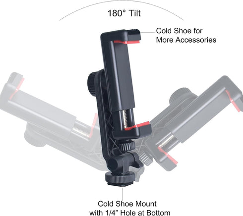 Phone Tripod Mount with Remote Controller, Universal Smartphone Adapter with Cold Shoe, 360° Rotating Clip Holder