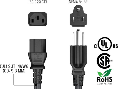 Cable Leader 5ft 18 IEC320 C13 5-15P, AWG Universal Power Cord to NEMA Extension Power Cord, Compatible with Computers
