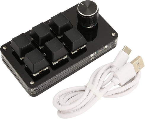One Hand Macro Mechanical Keyboard, 6 Key Mini Keypad with Knob, DIY Programmable for Gaming and Designers