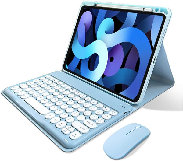 Keyboard Case Mouse for iPad 10th Generation 2022, Cute Round Keys Detachable Bluetooth Keyboard Slim Smart Cover