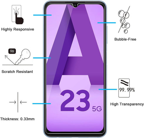 NEW'C 3 Pack Screen Protector for Samsung Galaxy A23 4G, Samsung Galaxy A23 5G, Tempered Glass, Case Friendly, Anti