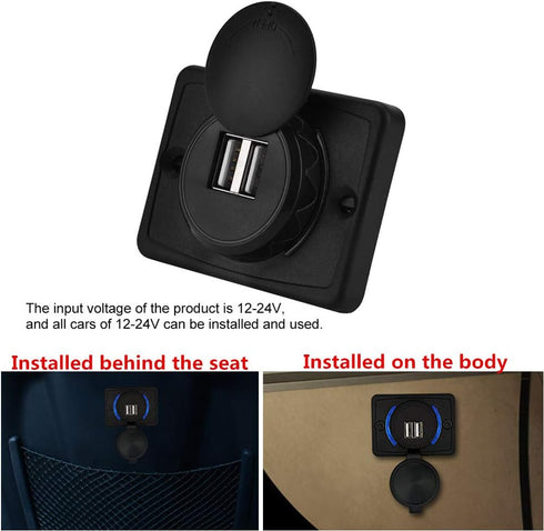 Marine 12v USB Car USB 3.1A Dual Black ABS Socket Outlet with LED Waterproof Car Accessories