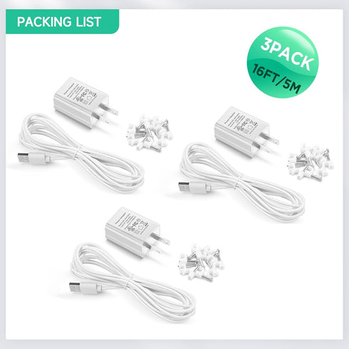 OLAIKE 3 Pack 5m/16ft Charge Cable for Ring Stick Up Cam Battery/Plug-in 3rd Gen, Weatherproof Power Adapter (White)