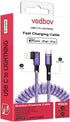 Fast Charging Purple Lightning to USB-C Cable, 2ft to 8ft Right Angle Coiled for iPhone.