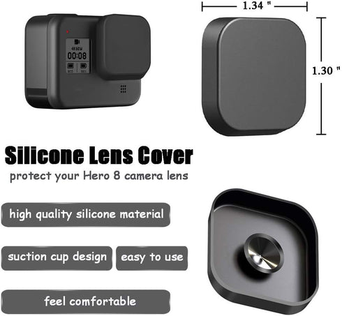Hero8 Silicon Lens Adsorption Cap and ABS Battery Door Cover with Charging Port (2+1 Packs) for GoPro Hero 8 Black