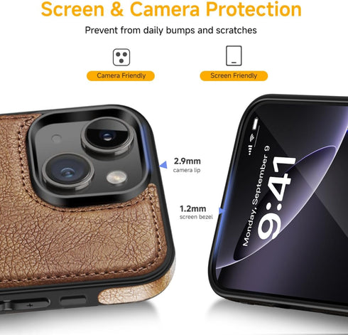 Design Compatible with iPhone 13 Mini Case, Luxury Leather Vintage Slim Shockproof Protective Cover, Brown