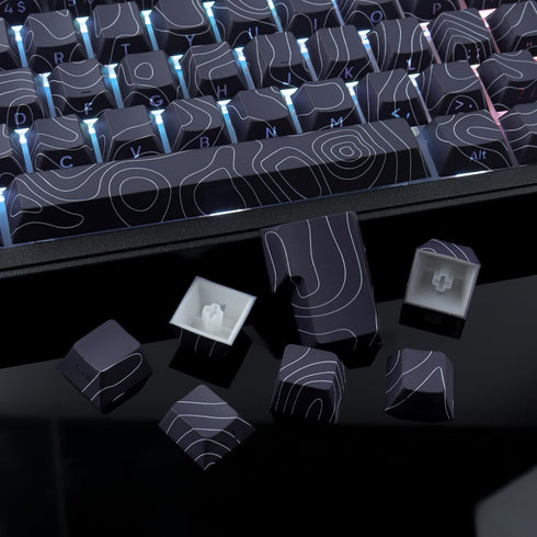 Tsungup Custom Keycaps, PBT Side Printed Keycap Set, 135 Keys Contour Line Keycaps for Cherry MX Switches, Black