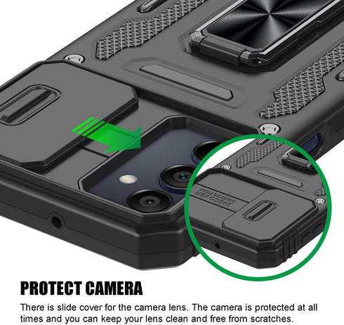 Samsung Galaxy A35 5G Case, Shockproof with Sliding Camera Cover & Ring Holder Kickstand, Black