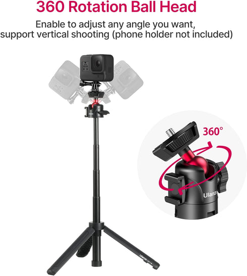 MT-16 Mini Camera Tripod, Extendable with 4 Levels Adjustment, 360° Ball Head, Lightweight Portable Vlog Selfie Stick