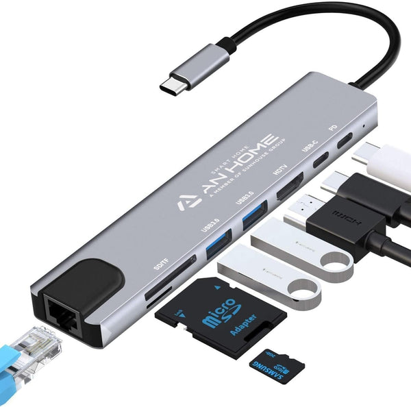 AnHome Smart Home AnHome USB C Hub Ethernet HDMI 4K Adapter, 8-in-1 Multiport Dock USB-C