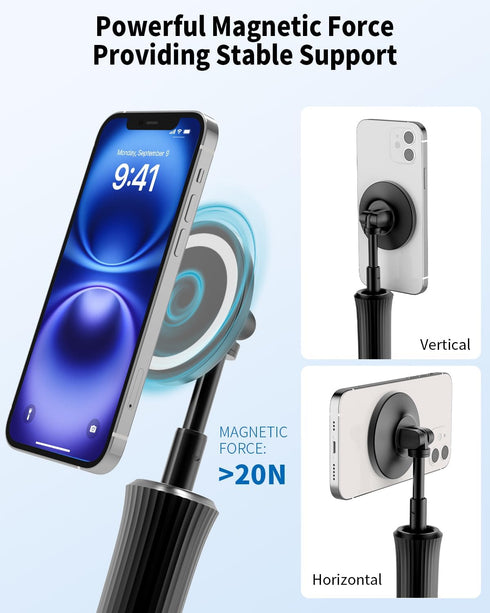 YCNEW Magnetic Mini Tripod for iPhone, Desk Magnetic Phone Stand with Detachable Tripod & Desk Clamp, Portable