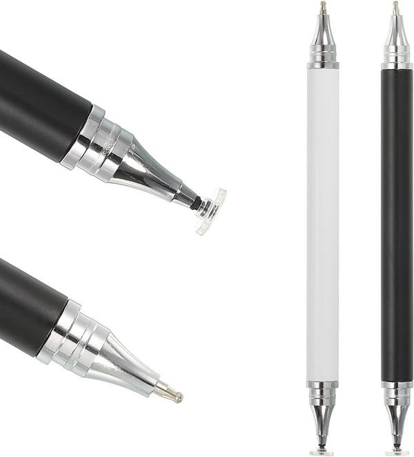 MECCANIXITY 2pcs Ballpoint Pen with Stylus Tip, 2 in 1 Ink Pen Fine Point Disc Stylus for Universal Capacitive Tablets