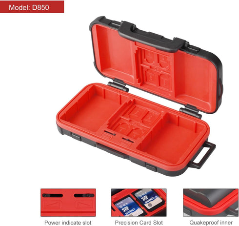 LENSGO Camera Battery Memory Card Case, Water-Resistant Hard Protector for 2 Camera Batteries and 4 SD Cards