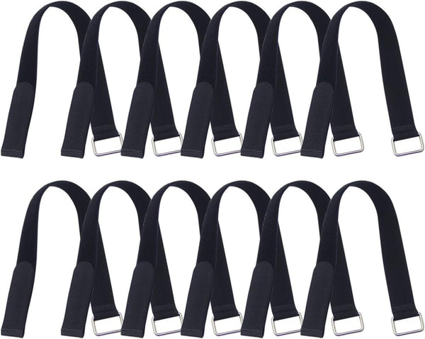 12 PCS Adjustable Cable Strap with Buckle, 18 inch Extend Securing Strap, Reusable Hook and Loop Tie Wrap