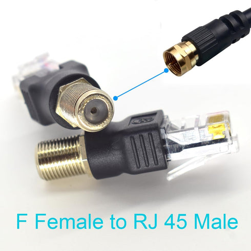 2PCS RF to RJ45 Converter Adapter F Female to RJ45 Male Coaxial Barrel Coupler Adapter Connector Coax Straight Connector (Black)