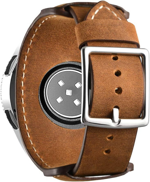 22mm Genuine Leather Cuff Bracelet Replacement Strap for Samsung Galaxy Watch 46mm/Galaxy Watch 3 45mm/Gear S3
