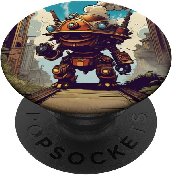 Goofy Robot Invasion Comic Book Style Dystopian Scifi Print PopSockets Standard PopGrip