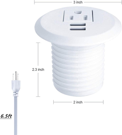 Maggie Desktop Power Grommet with 2 USB Charging Ports, 2inch Hole Table Power Outlet, 6.5ft Extension Cord, 1 Outlet